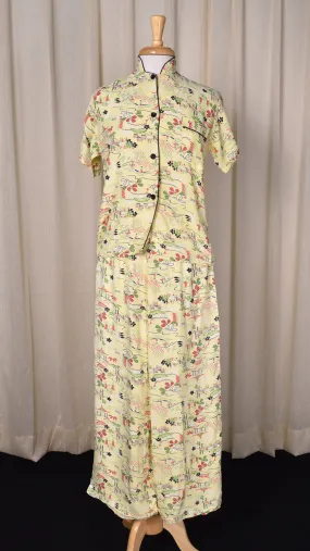 1940s Asian Novelty Print Rayon PJs