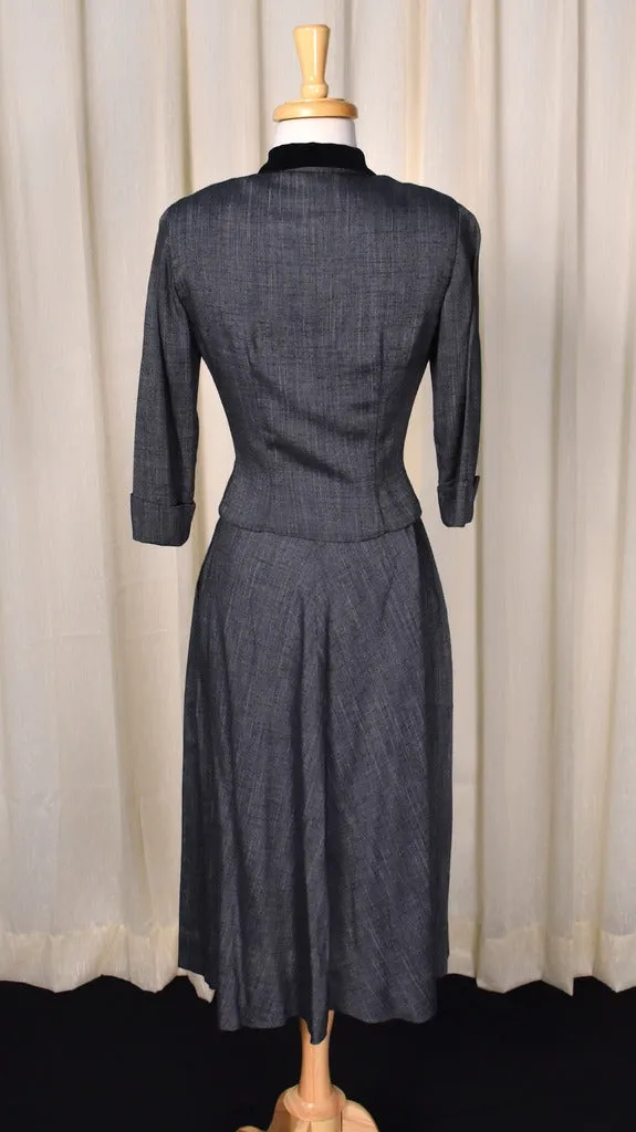 1940s Velvet Trim Skirt Suit