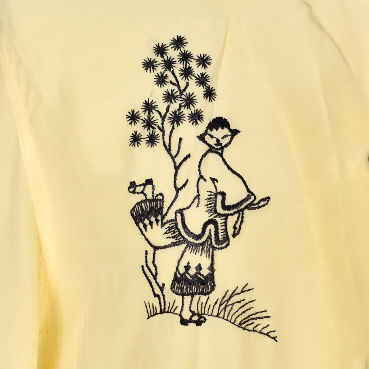 1940s Yellow & Black Embroidered Rayon PJs