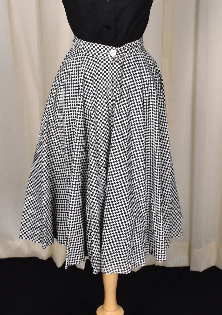 1950s Black & White Checkered Full Swing Skirt