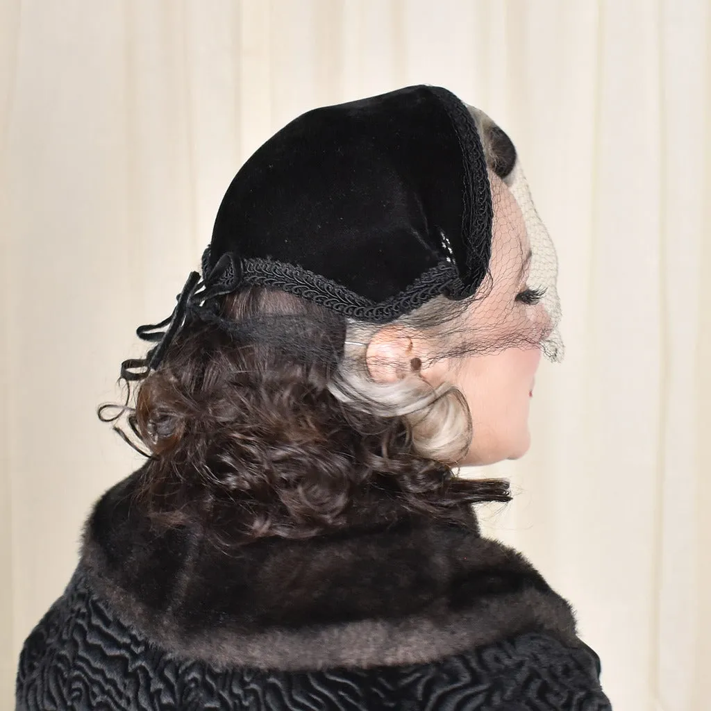 1950s Black Velvet Vintage Crescent Hat