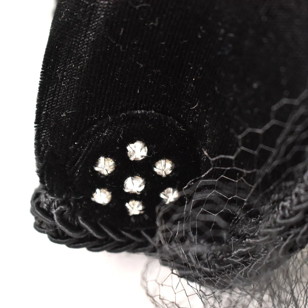 1950s Black Velvet Vintage Crescent Hat