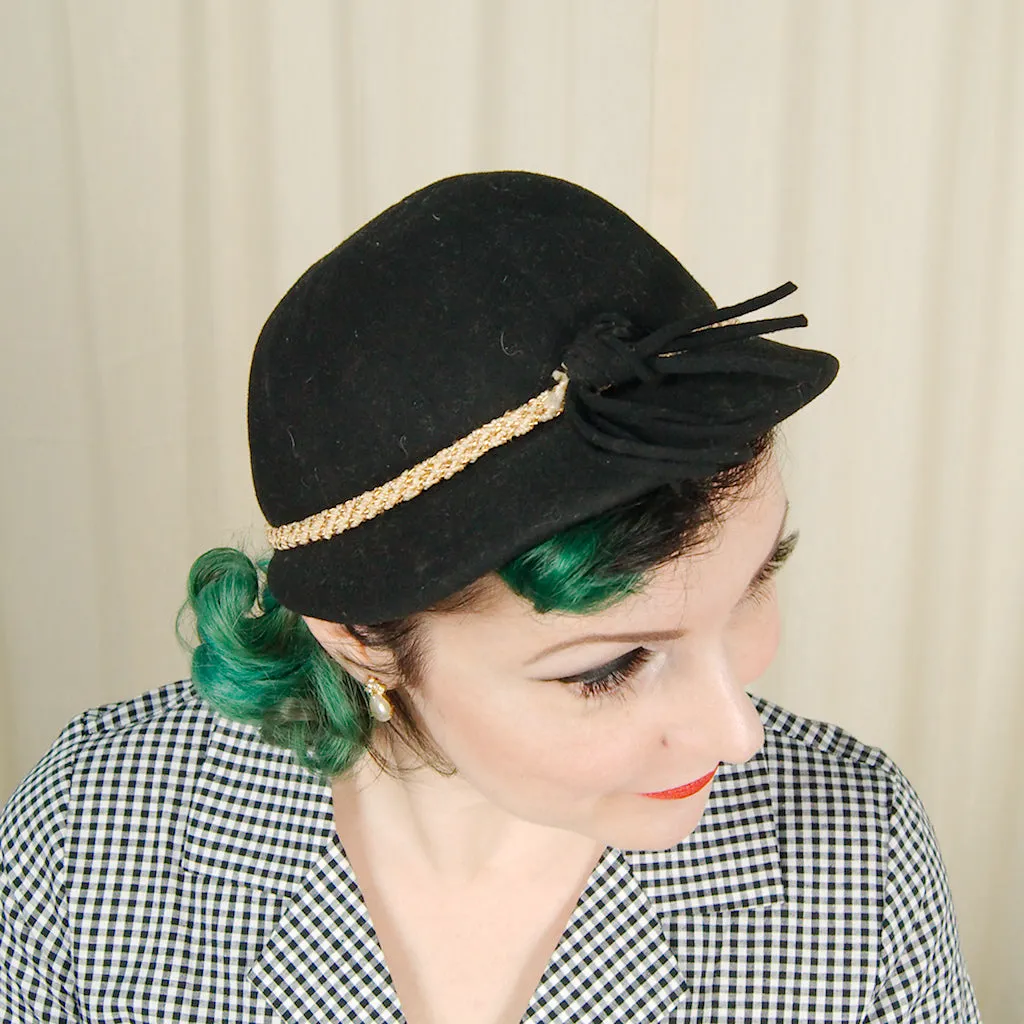 1950s Black Wool Cap Hat