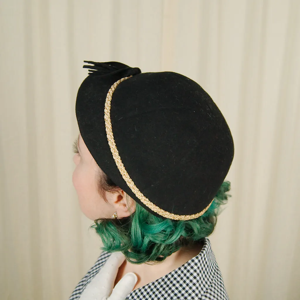 1950s Black Wool Cap Hat