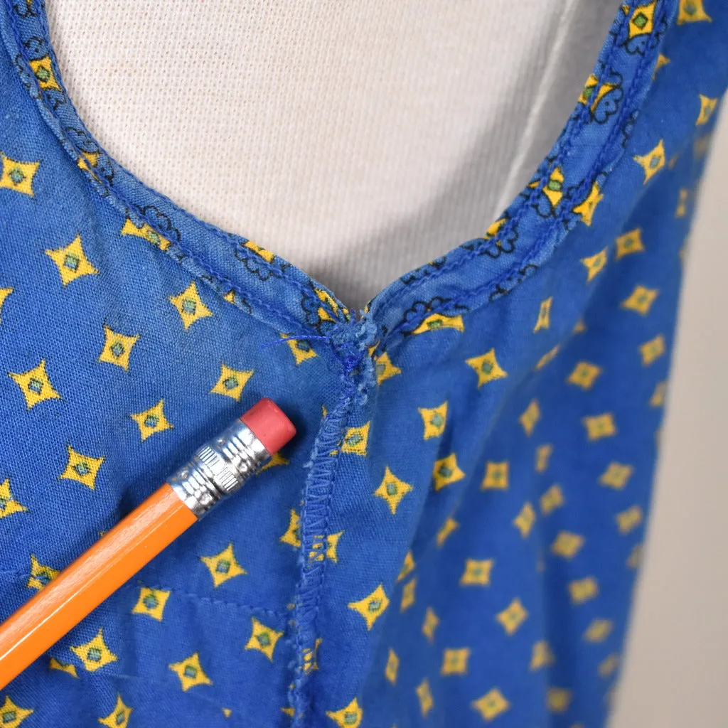 1950s Blue & Yellow Medallion Sleeveless Blouse