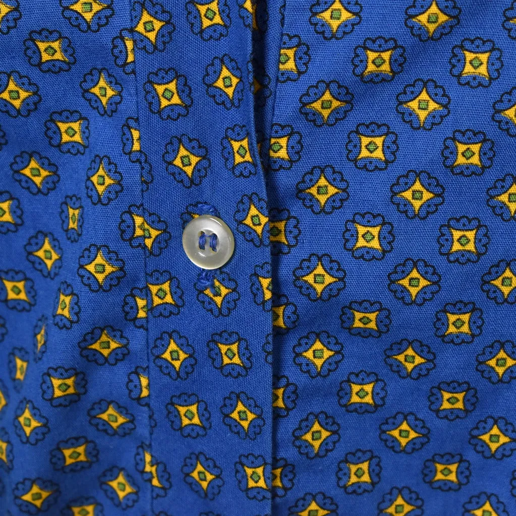 1950s Blue & Yellow Medallion Sleeveless Blouse