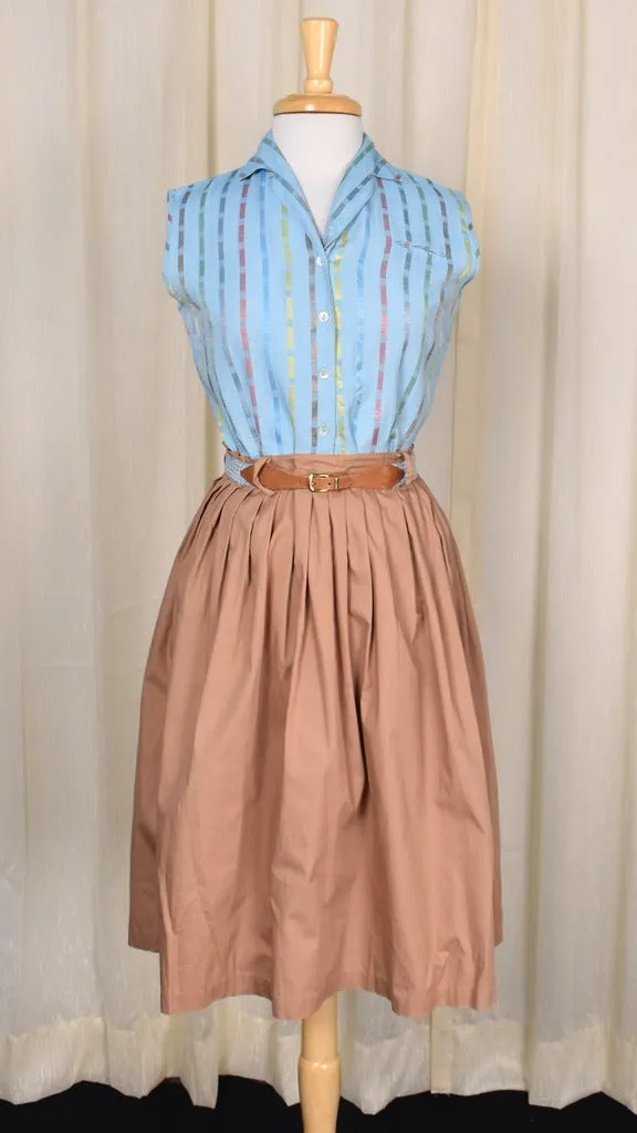 1950s Blue Iridescent Stripe Sleeveless Blouse