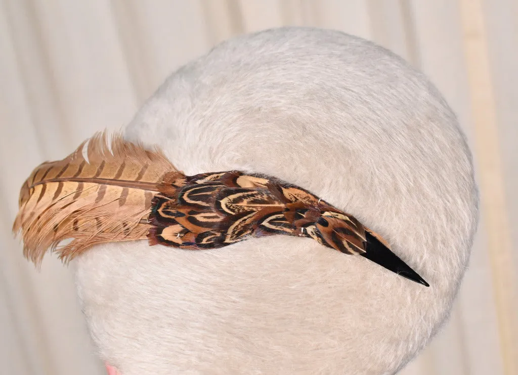 1950s Fuzzy Ivory Bird Feather Hat