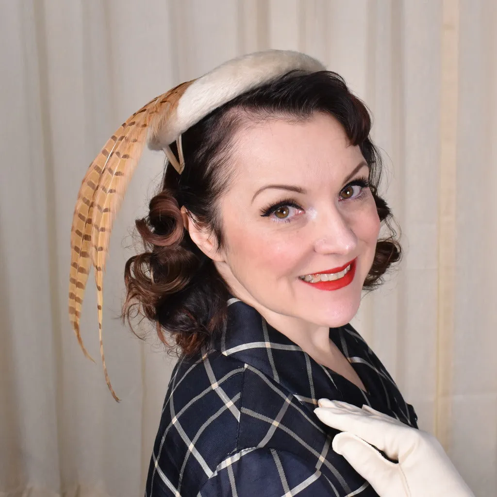 1950s Fuzzy Ivory Bird Feather Hat