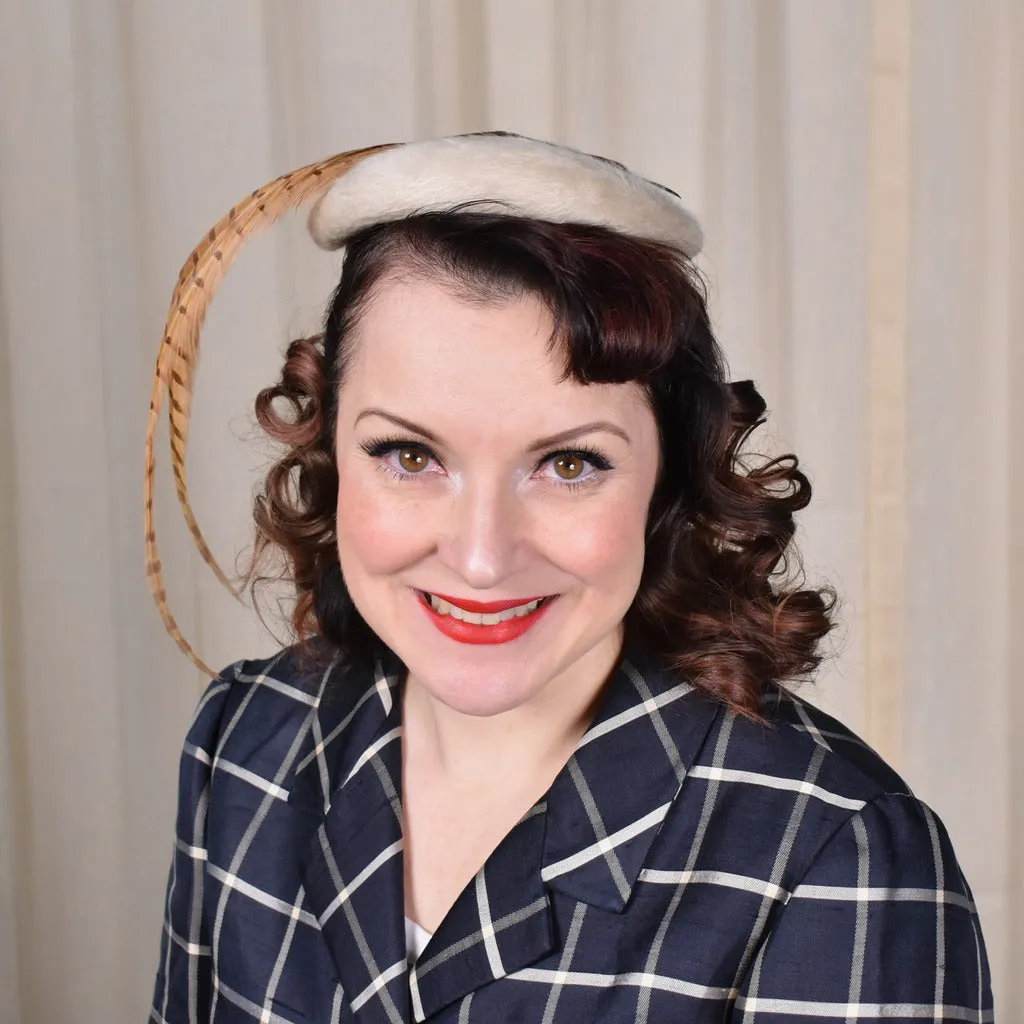 1950s Fuzzy Ivory Bird Feather Hat