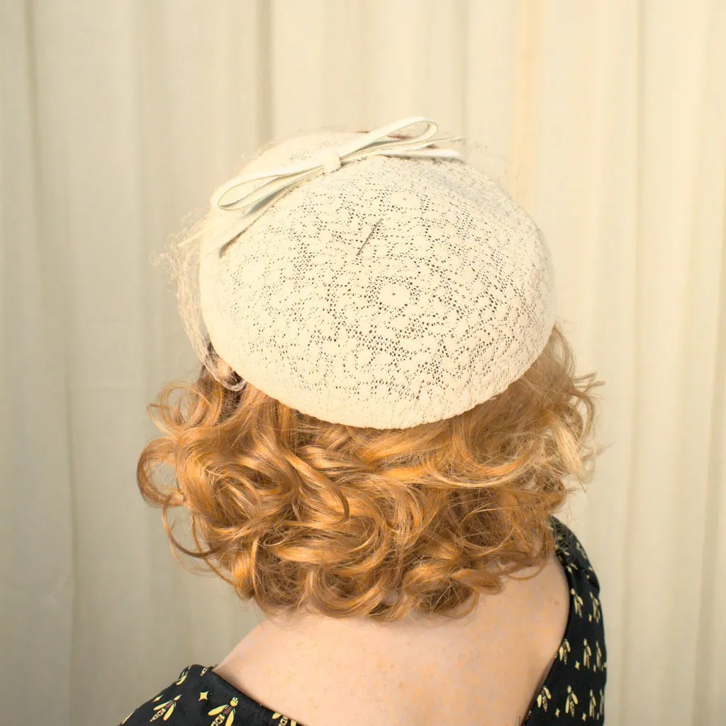 1950s Off White Lace & Bow Hat