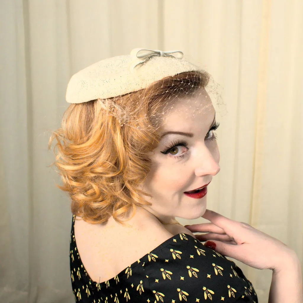 1950s Off White Lace & Bow Hat