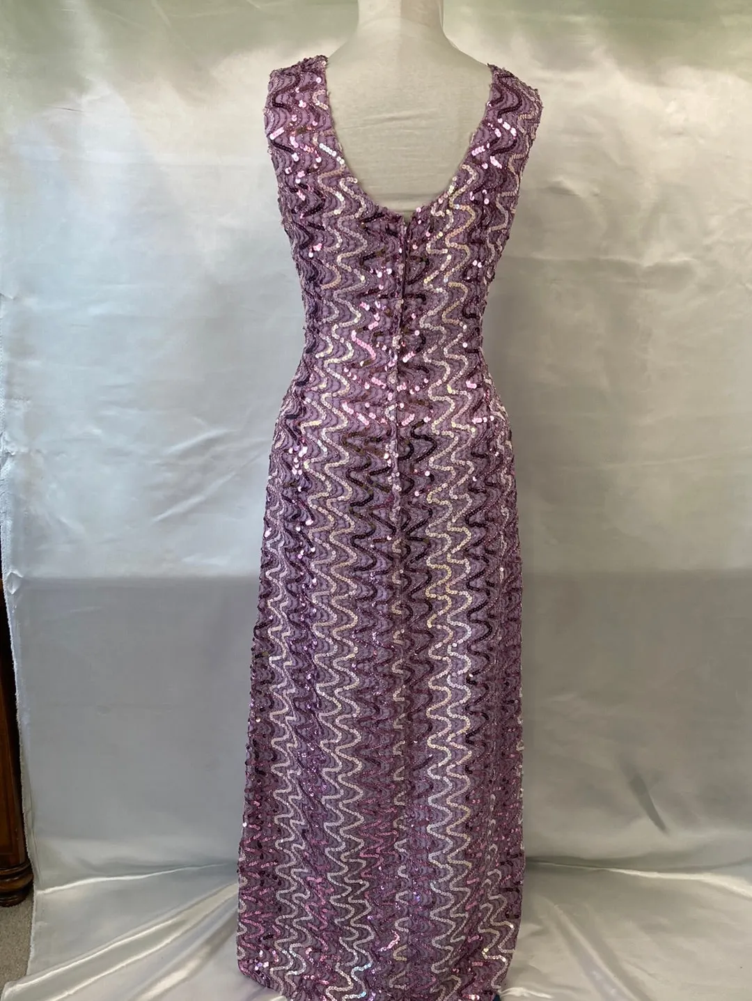 1980's Lavender Sequin Prom Dress Vintage Women's Medium