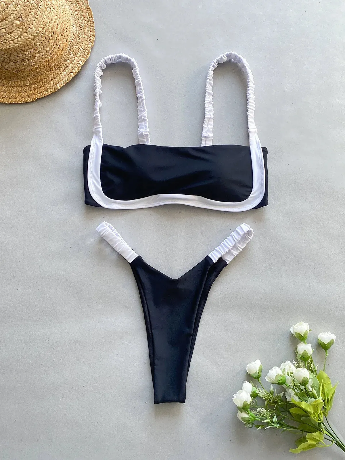 2024 New bathing suit black and white classical swim wear push up bikini swimwear women one piece swimsuit