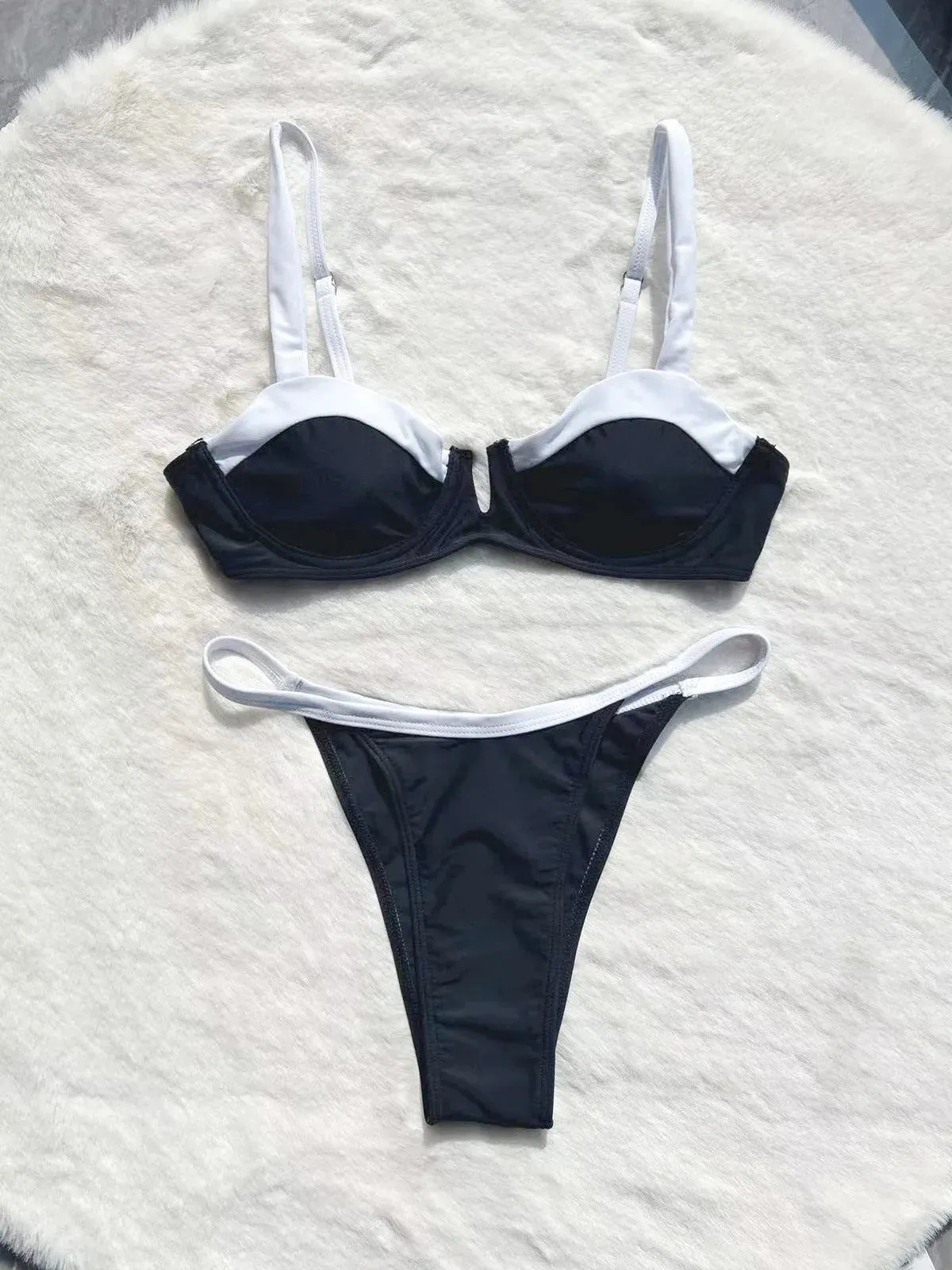 2024 New bathing suit black and white classical swim wear push up bikini swimwear women one piece swimsuit