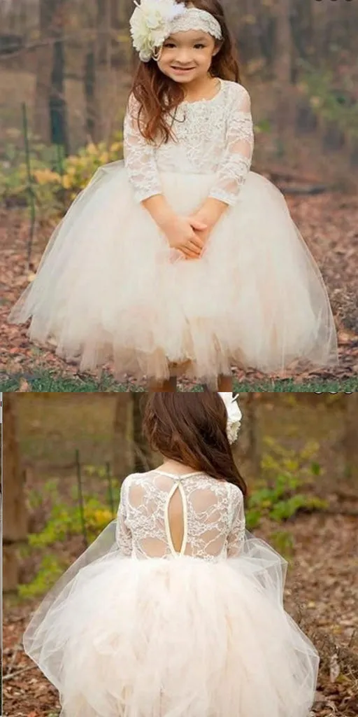 A-line Long Sleeves White Tulle Flower Girl Dresses,Cheap Flower Girl Dresses ,FGY0236