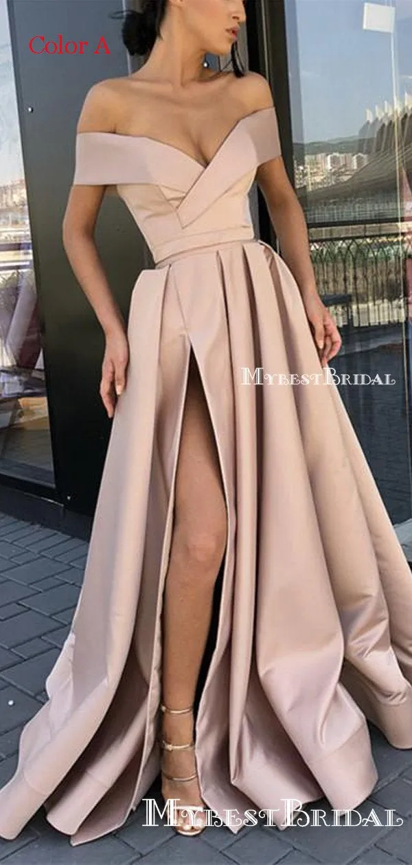 A-line Off-the-Shoulder Pink Satin Prom Dresses,Cheap Prom Dresses,PDY0488