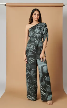 Abstract Printed One Shoulder Jumpsuit