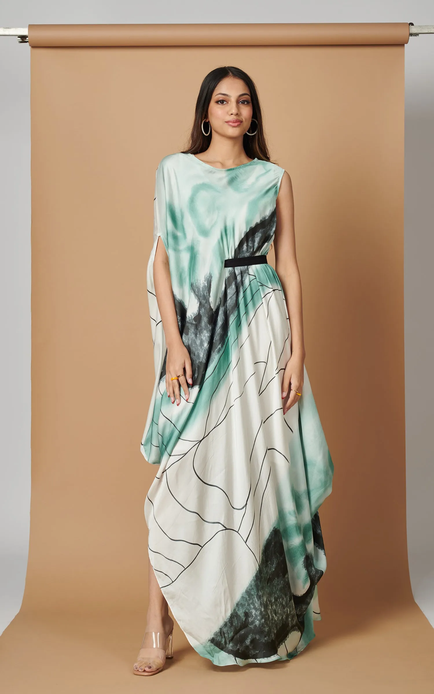 Abstract Printed Sleeveless Drape