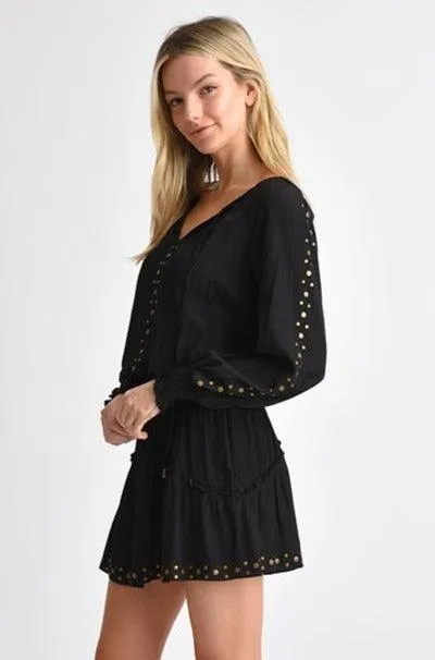 Akio Studded Mini Dress in Black