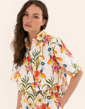 Alani Cotton Cropped Shirt - Vila Floral White