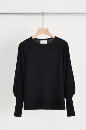 Aleger Cashmere Bell Sleeve Knit in Black