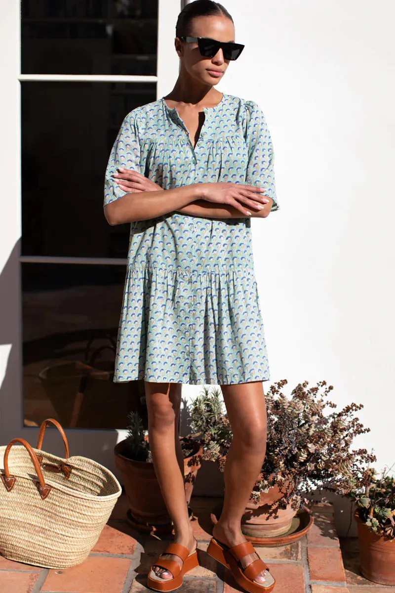 Amelia Button Short Dress | Crescent Flower Kashmir Organic