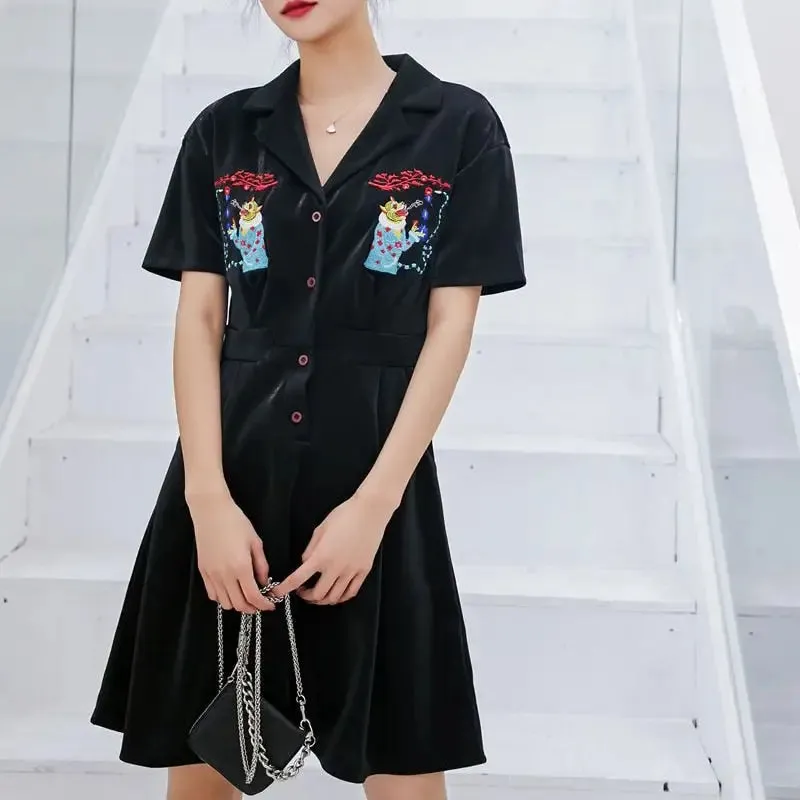 Animal Embroidery Short Sleeve Dress