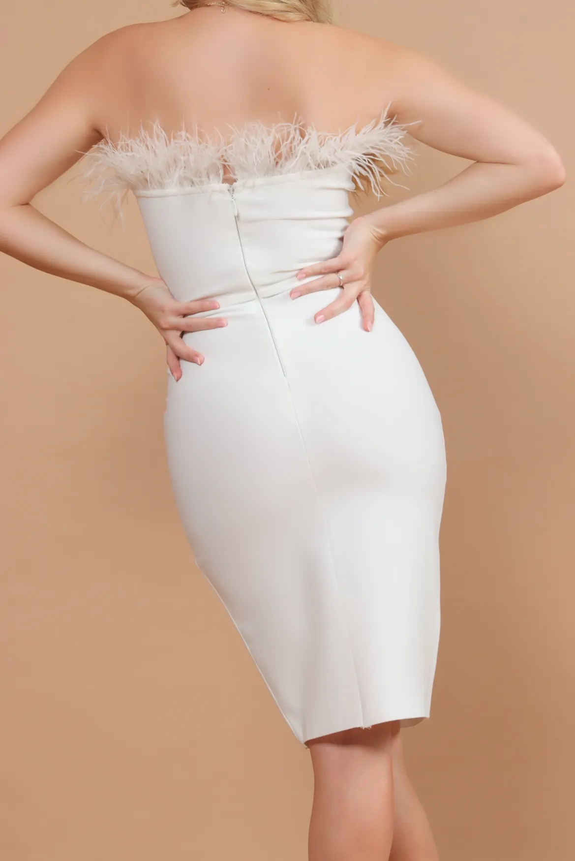 Apple White Bandage and Feather Dress