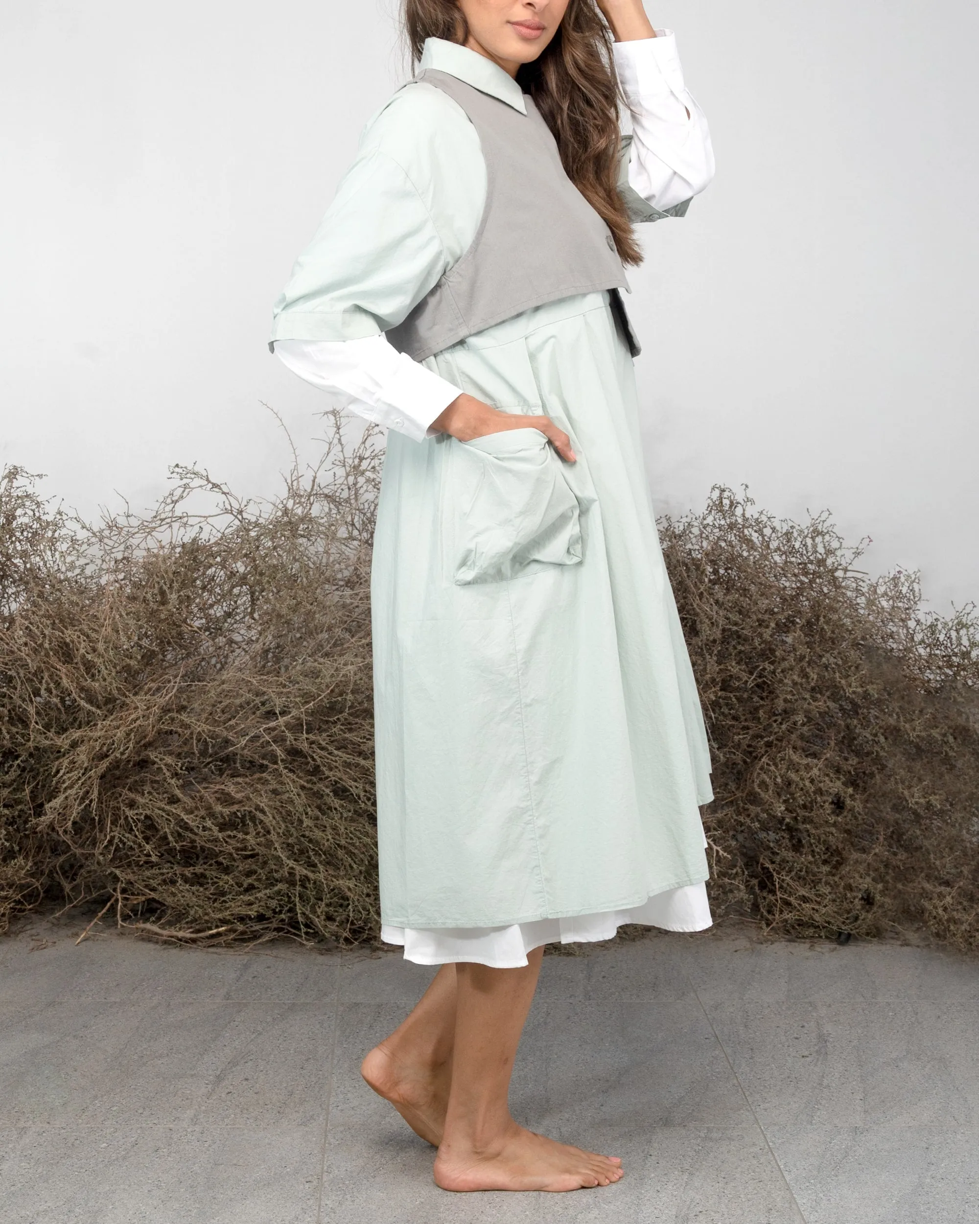 APRON FRONT BUTTONED COTTON DRESS 2398 - فستان