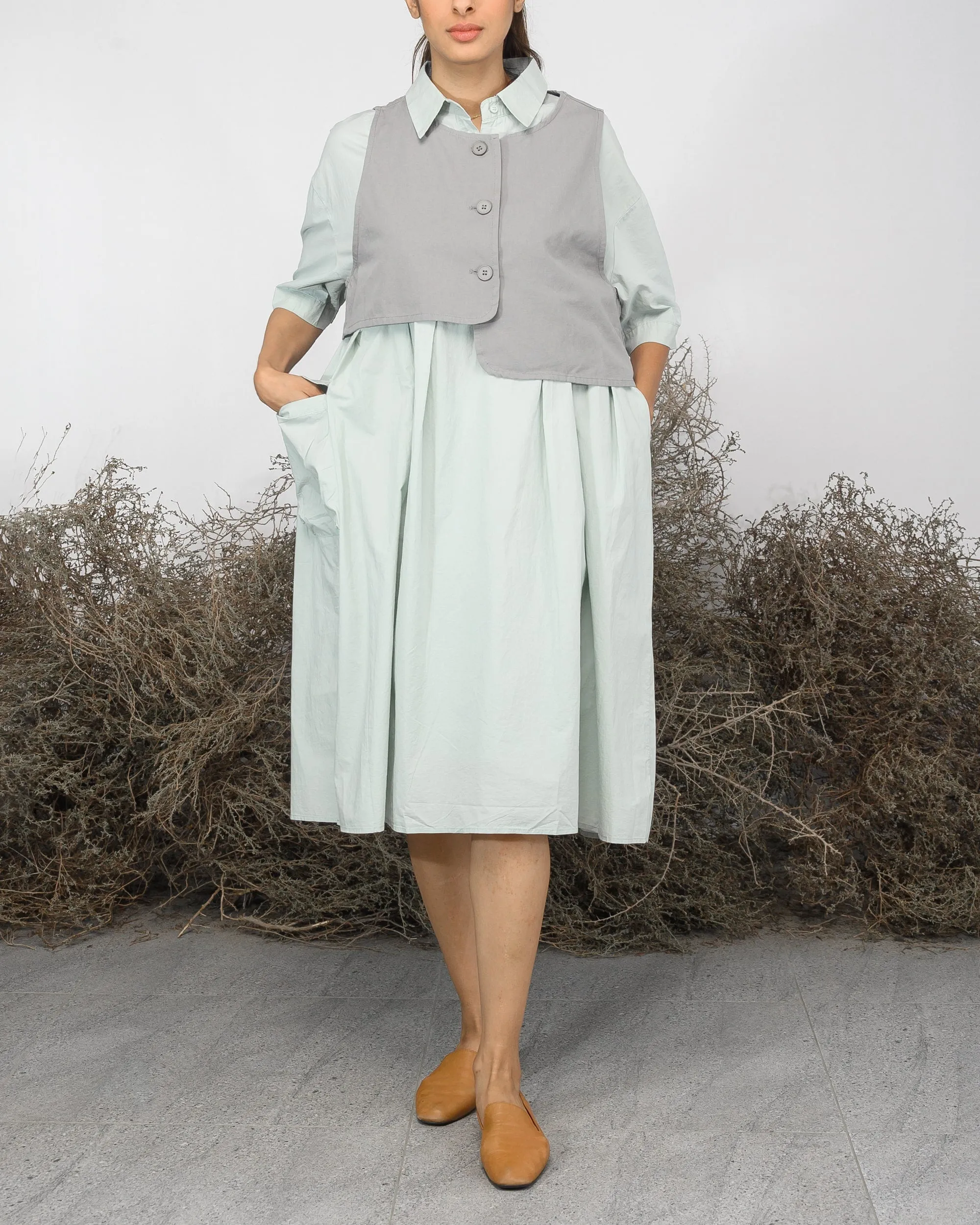 APRON FRONT BUTTONED COTTON DRESS 2398 - فستان