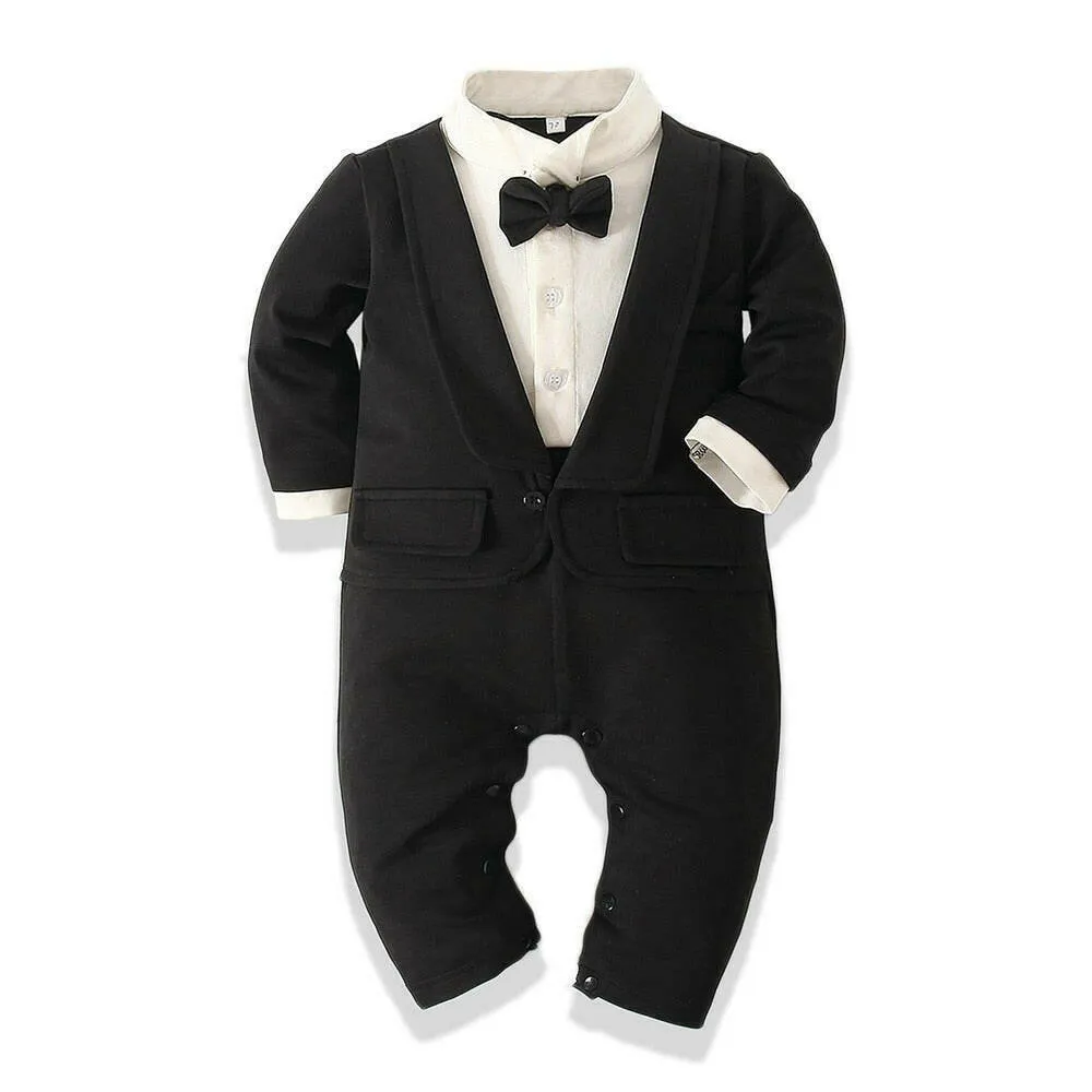 Baby Boy Long White-Black Rompers