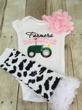 Baby Girl Outift -- Farmer's Daughter bodysuit or t shirt, headband, and legwarmers.  Can customize wording and colors