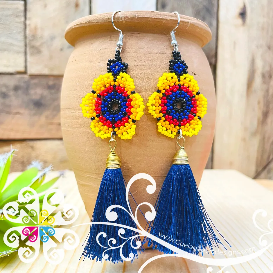 Beaded Flower with Tassel Earrings