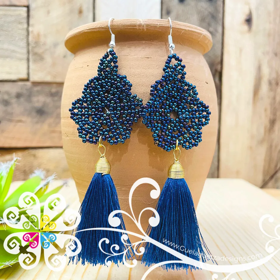 Beaded Flower with Tassel Earrings