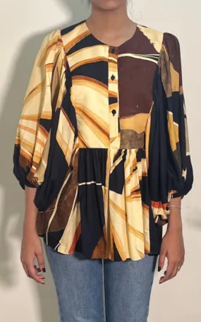 Black And Beige Abstract Printed Top