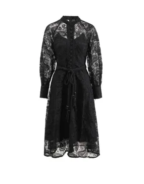 Black Button Down Lace Midi Dress