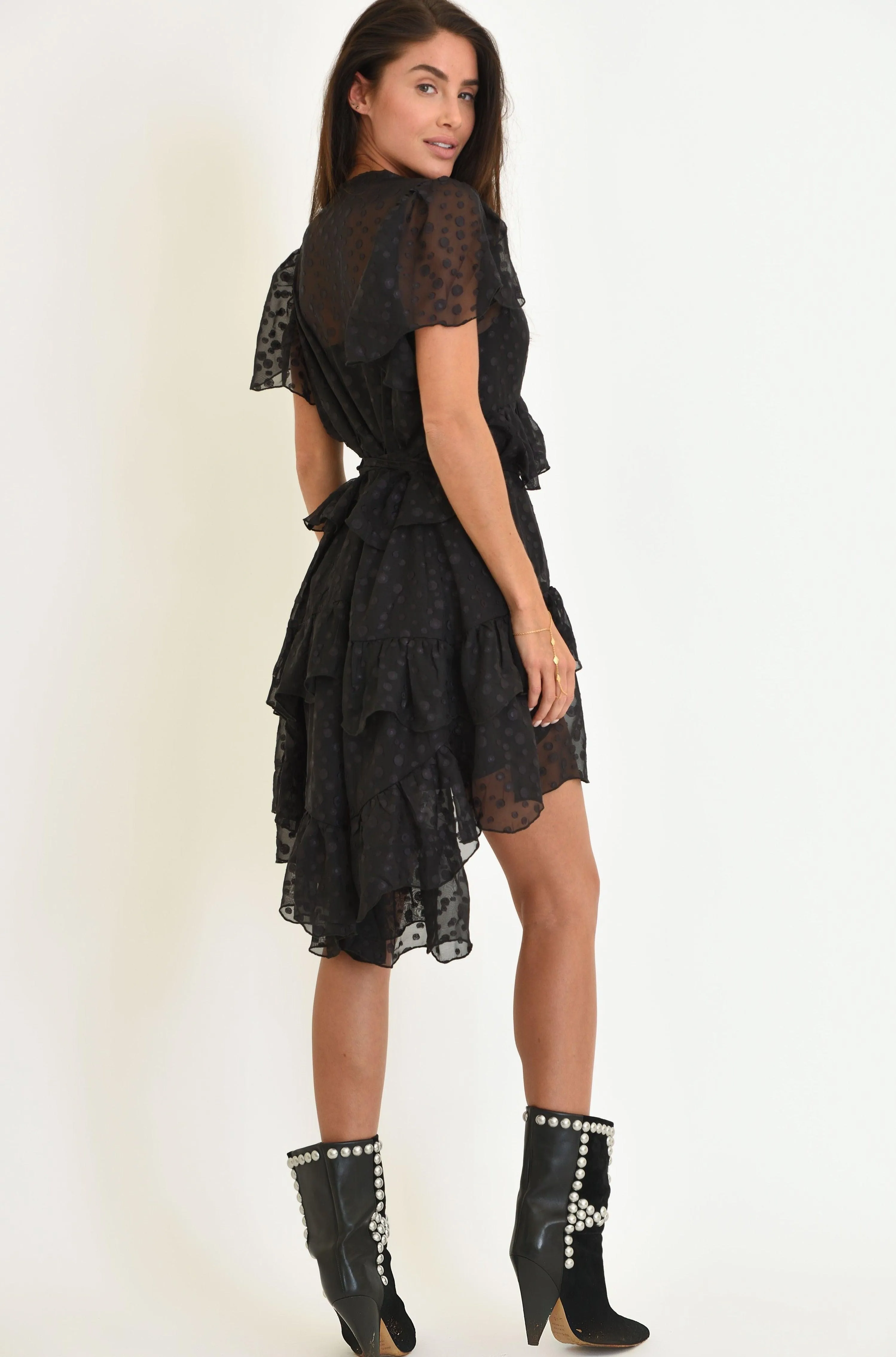 Black Manuela Dot Mesh Ruffled Dress