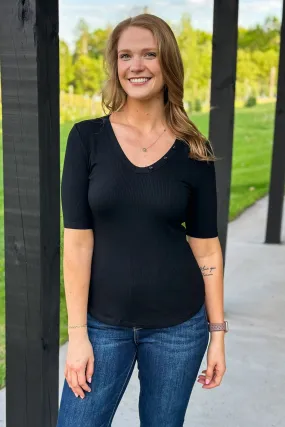 Black Ribbed V-Neck