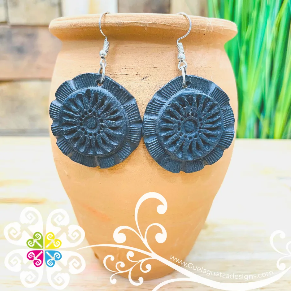 Blooming Flower - Black Clay Earrings