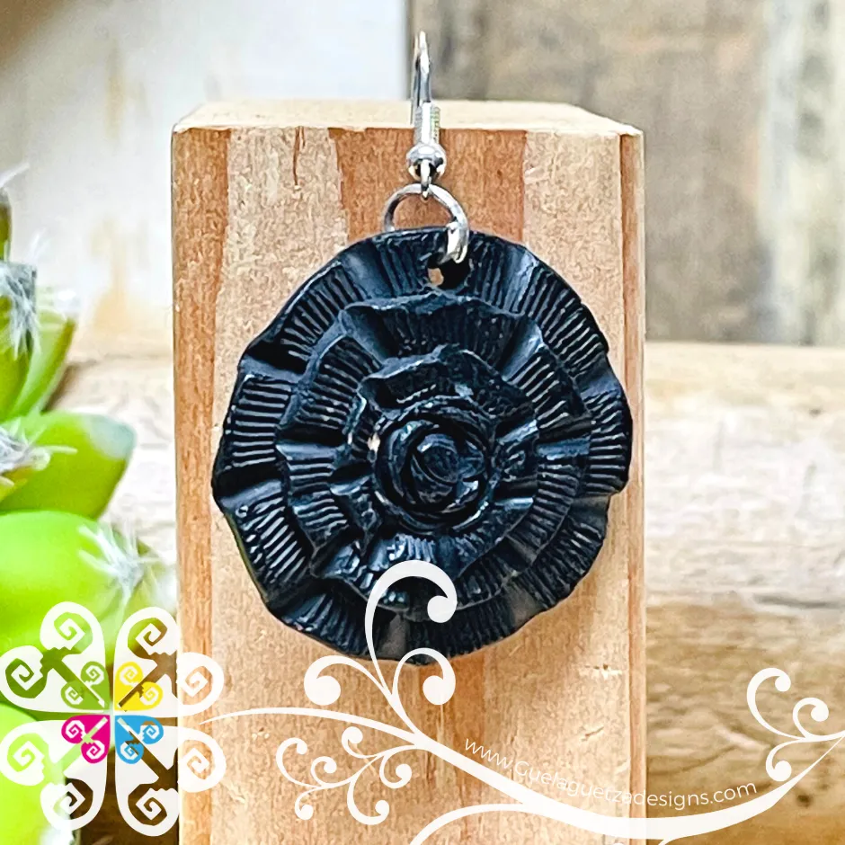 Blooming Flower - Black Clay Earrings