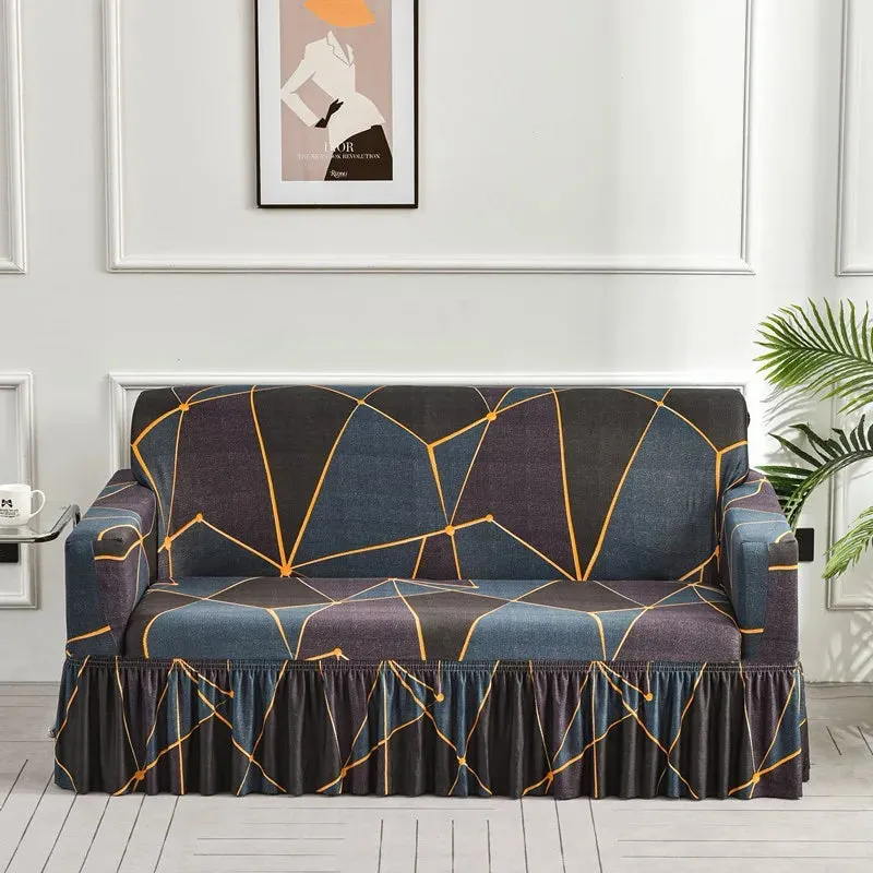 Blue Geometric Sofa Elastic 1-4 Slipcover