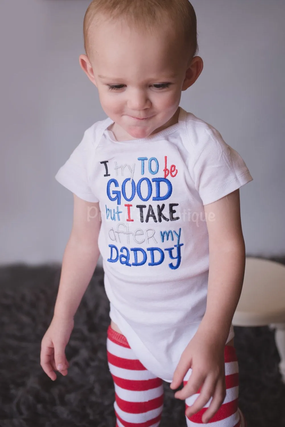 Boys outfit set  - I try to be good but I take after my daddy bodysuit or shirt and legwarmers