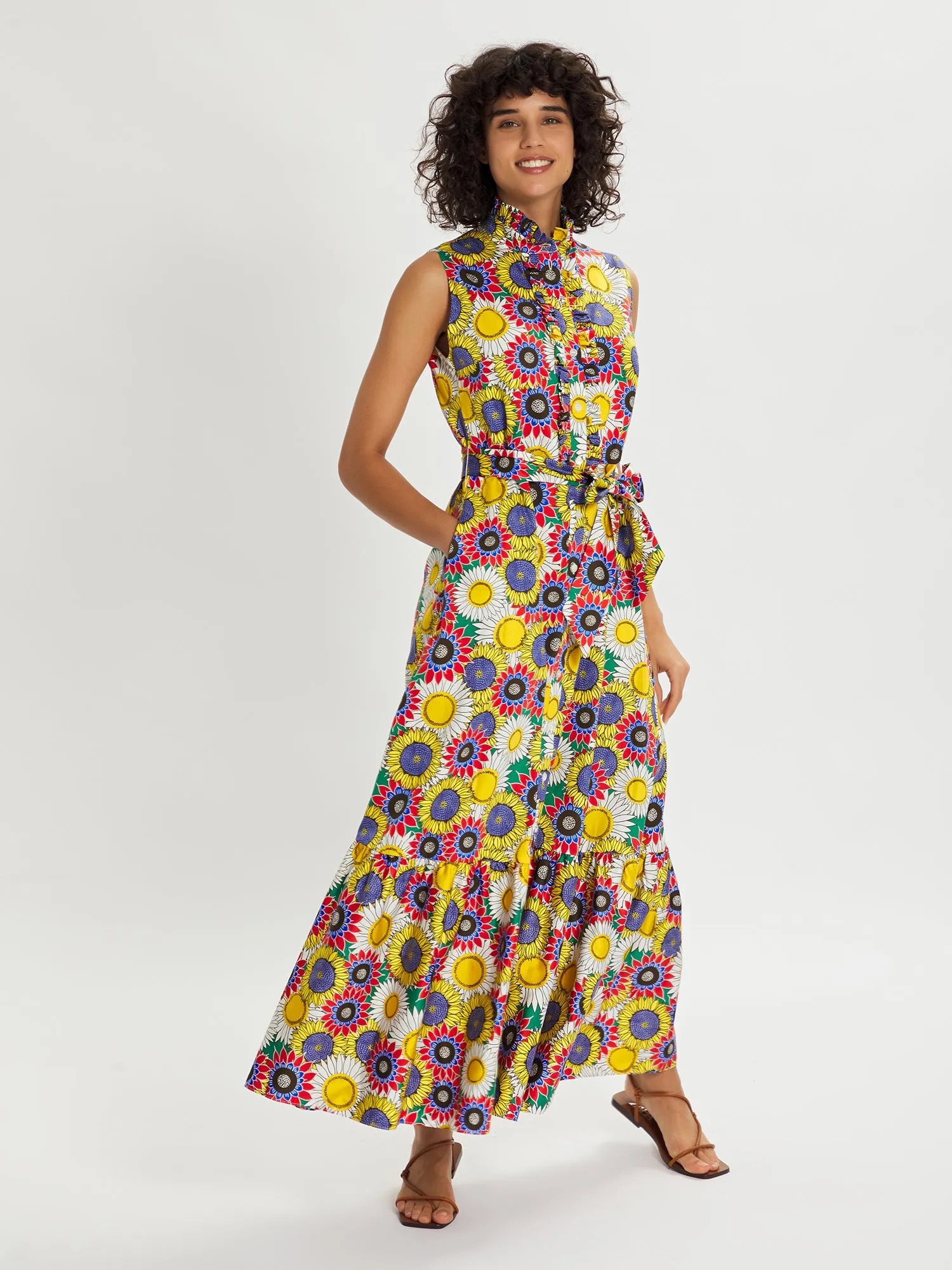 Brooke Cotton Summer Maxi Dress - Yellow/Blue