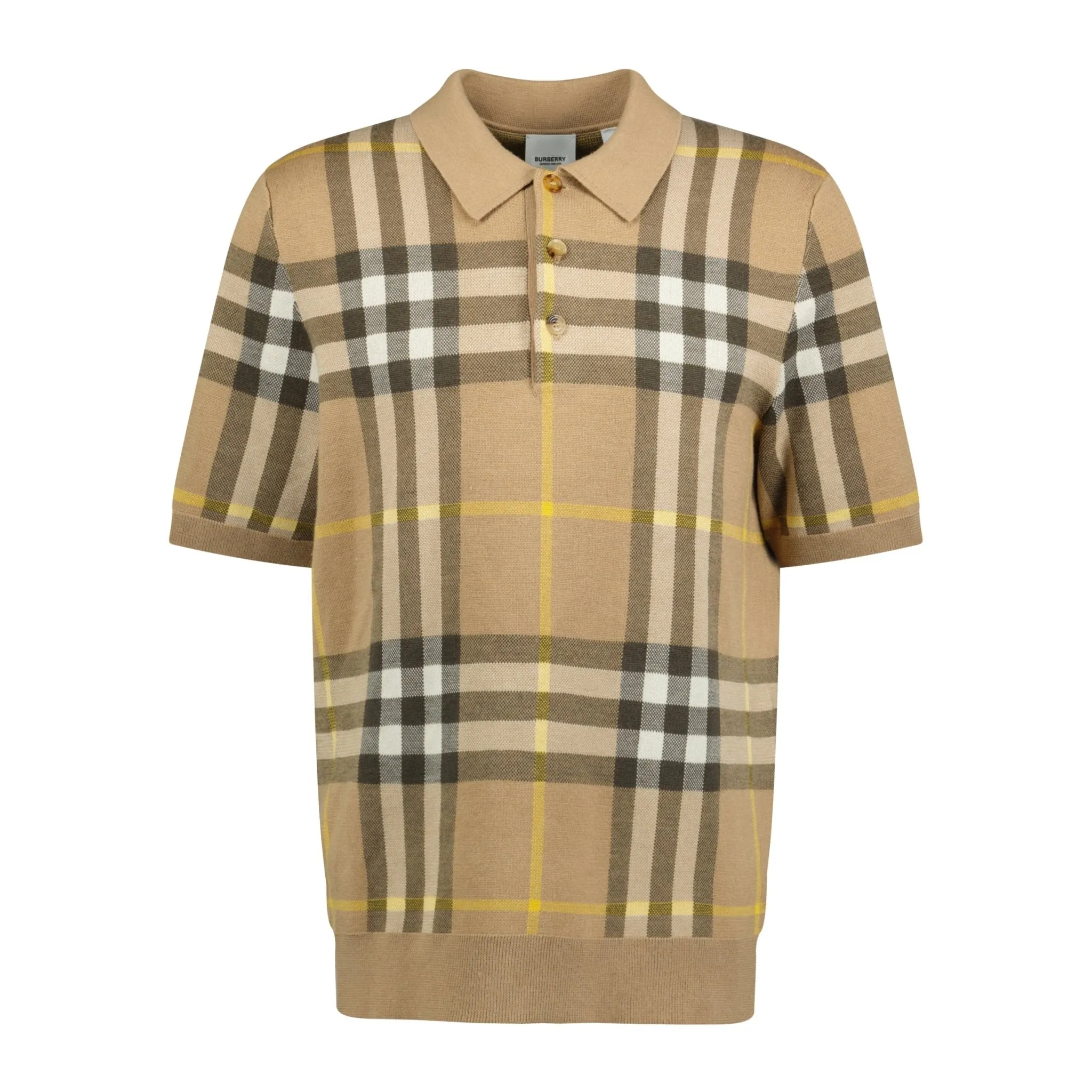 BURBERRY'Wellman' Check Wool Polo Beige