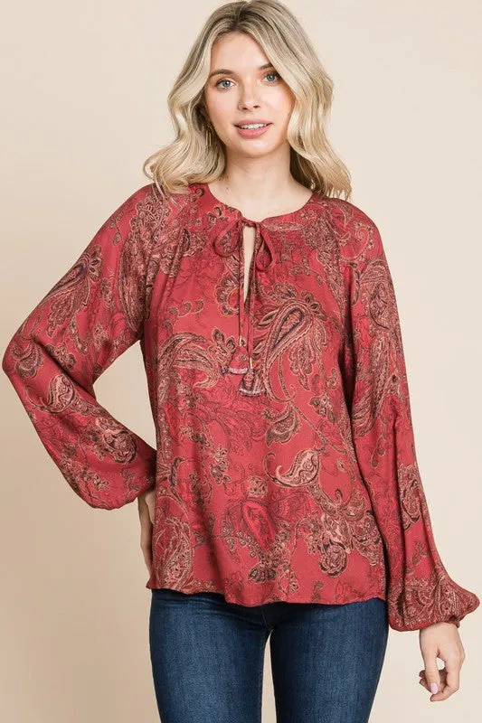 Burgundy & Paisley Top