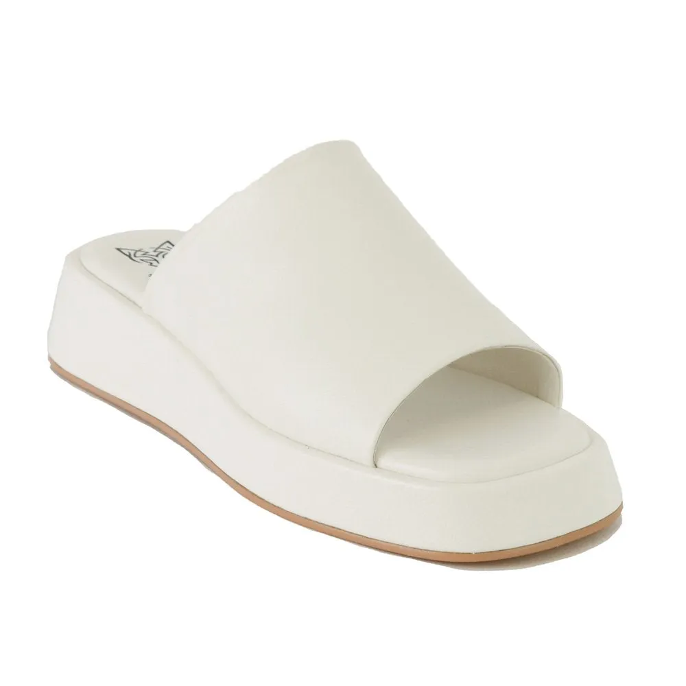 Camila Faux Leather Platform Slides - White