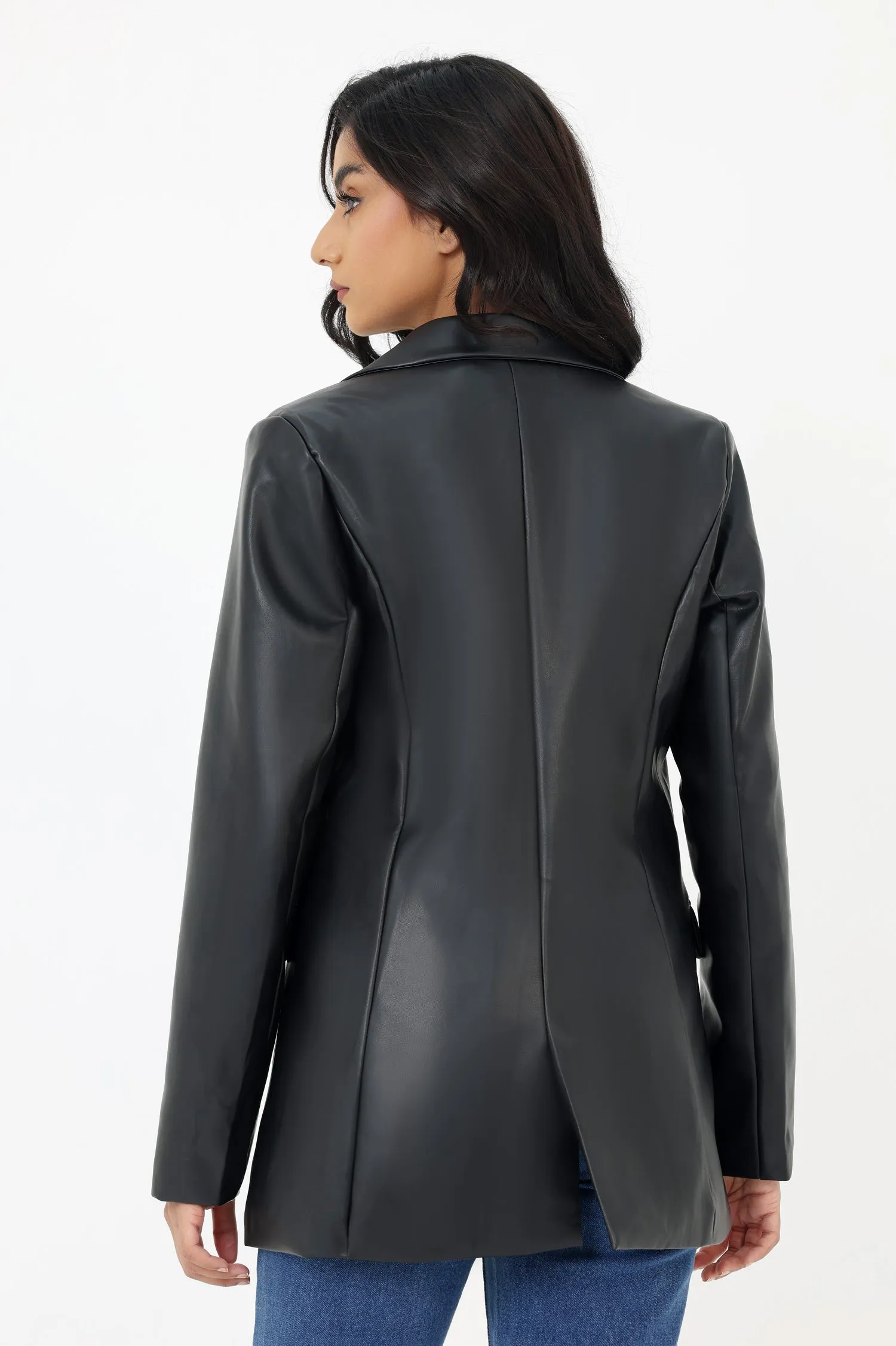 CHIC LEATHER BLAZER-BLACK