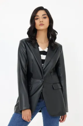 CHIC LEATHER BLAZER-BLACK