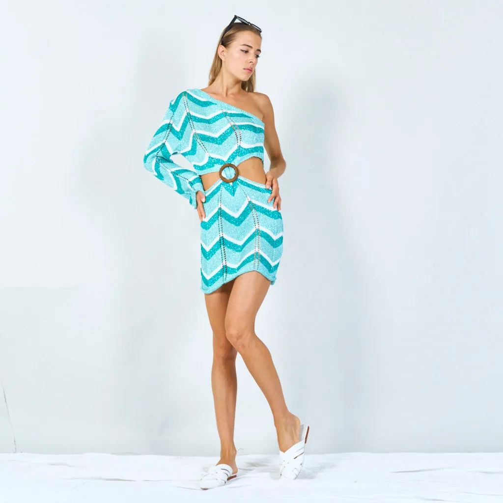 Chic one-shoulder chevron mini dress wholesale